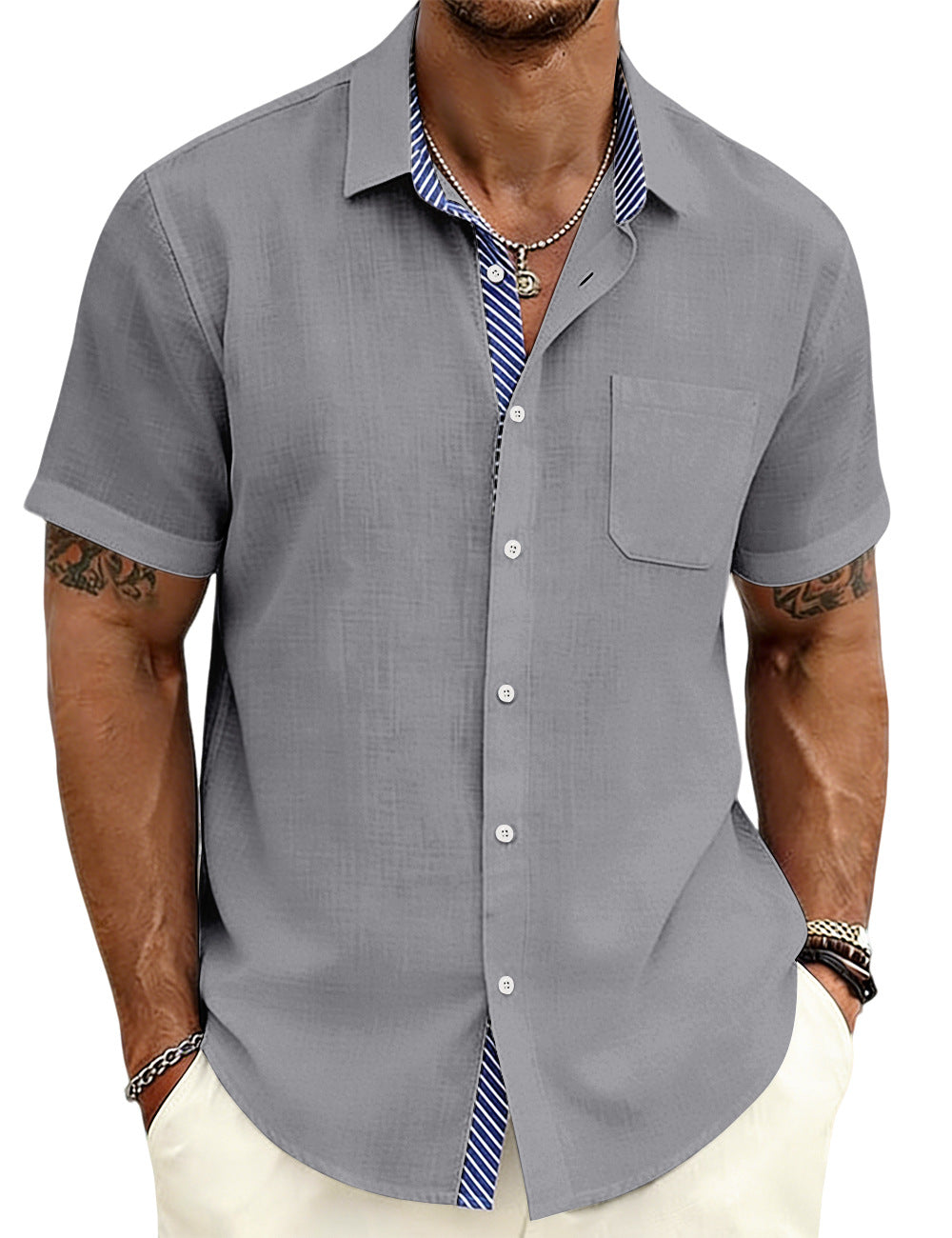 Men's Striped Shirt with Collar