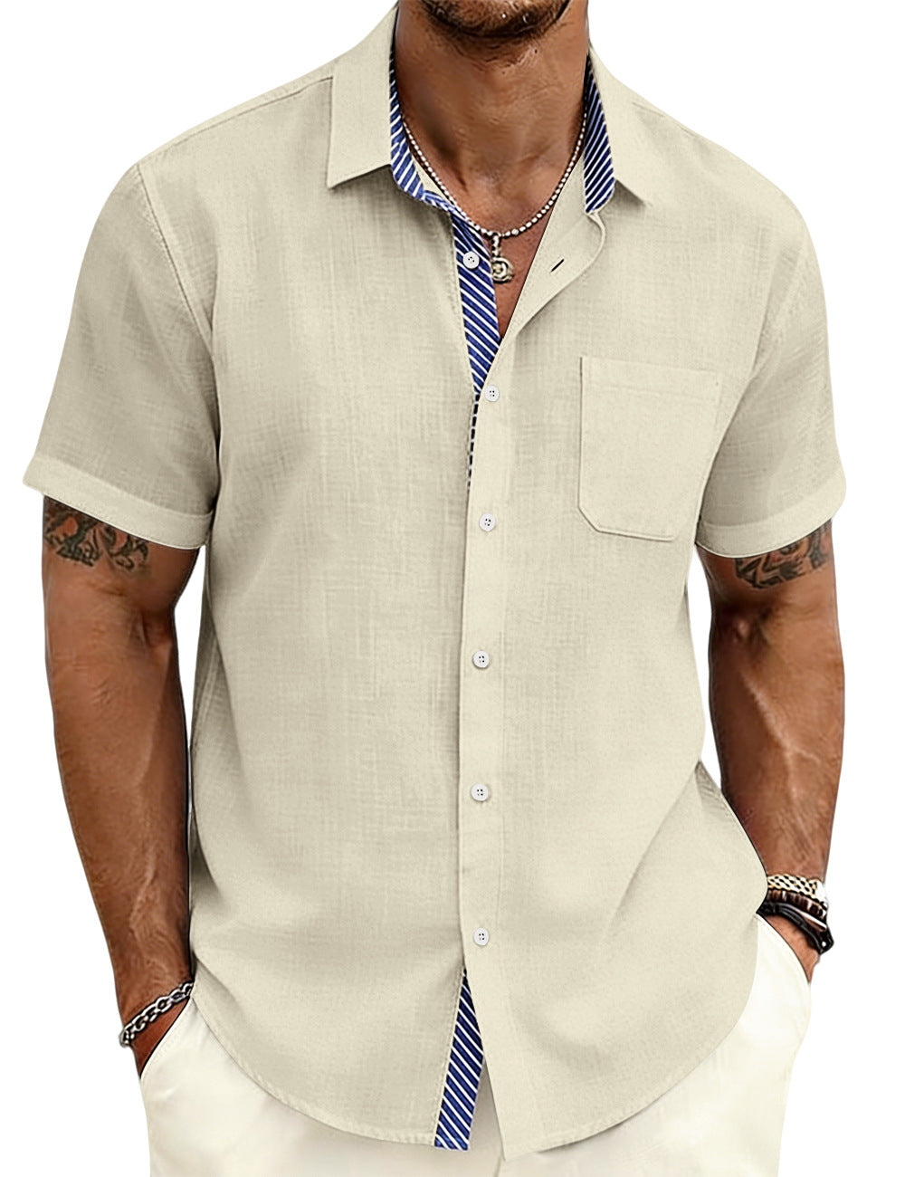 Men's Striped Shirt with Collar